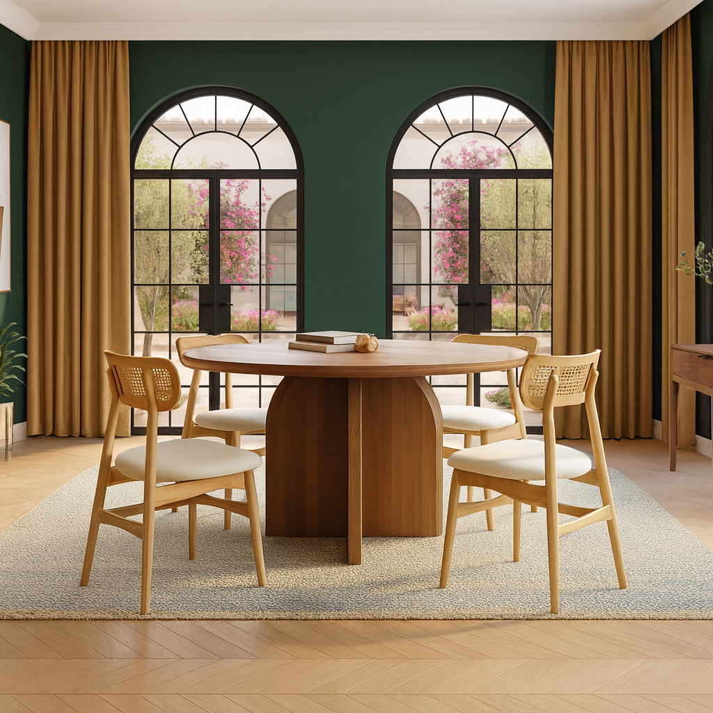 Modern Wooden Round Dining Table With Panel Base For Dining Room