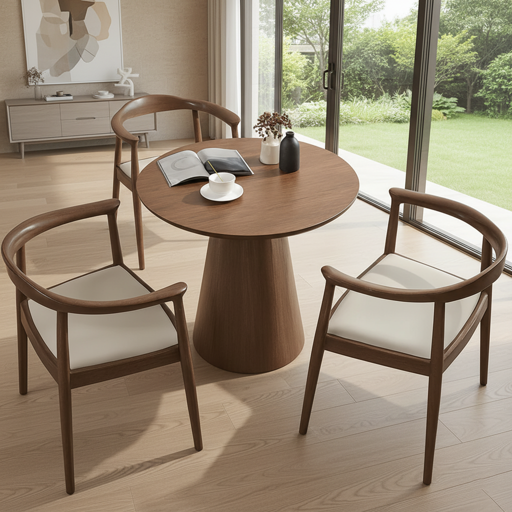 Modern Wooden Round Dining Table With Pedestal Base