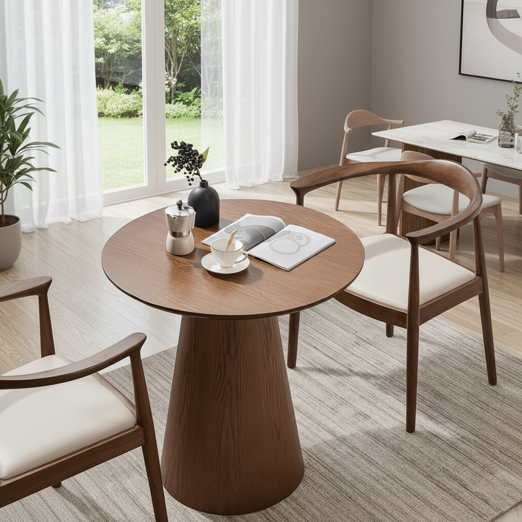 Modern Wooden Round Dining Table With Pedestal Base