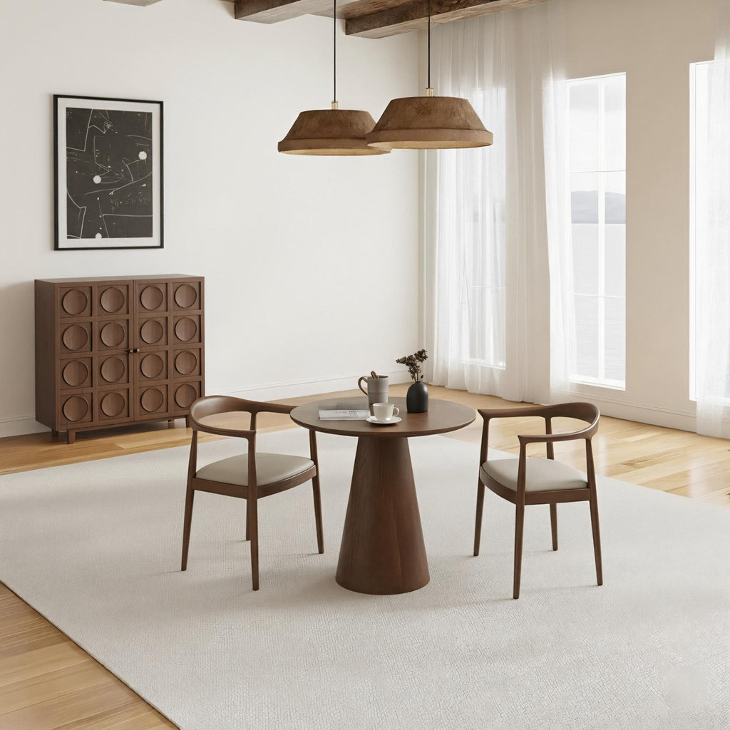 Modern Wooden Round Dining Table With Pedestal Base