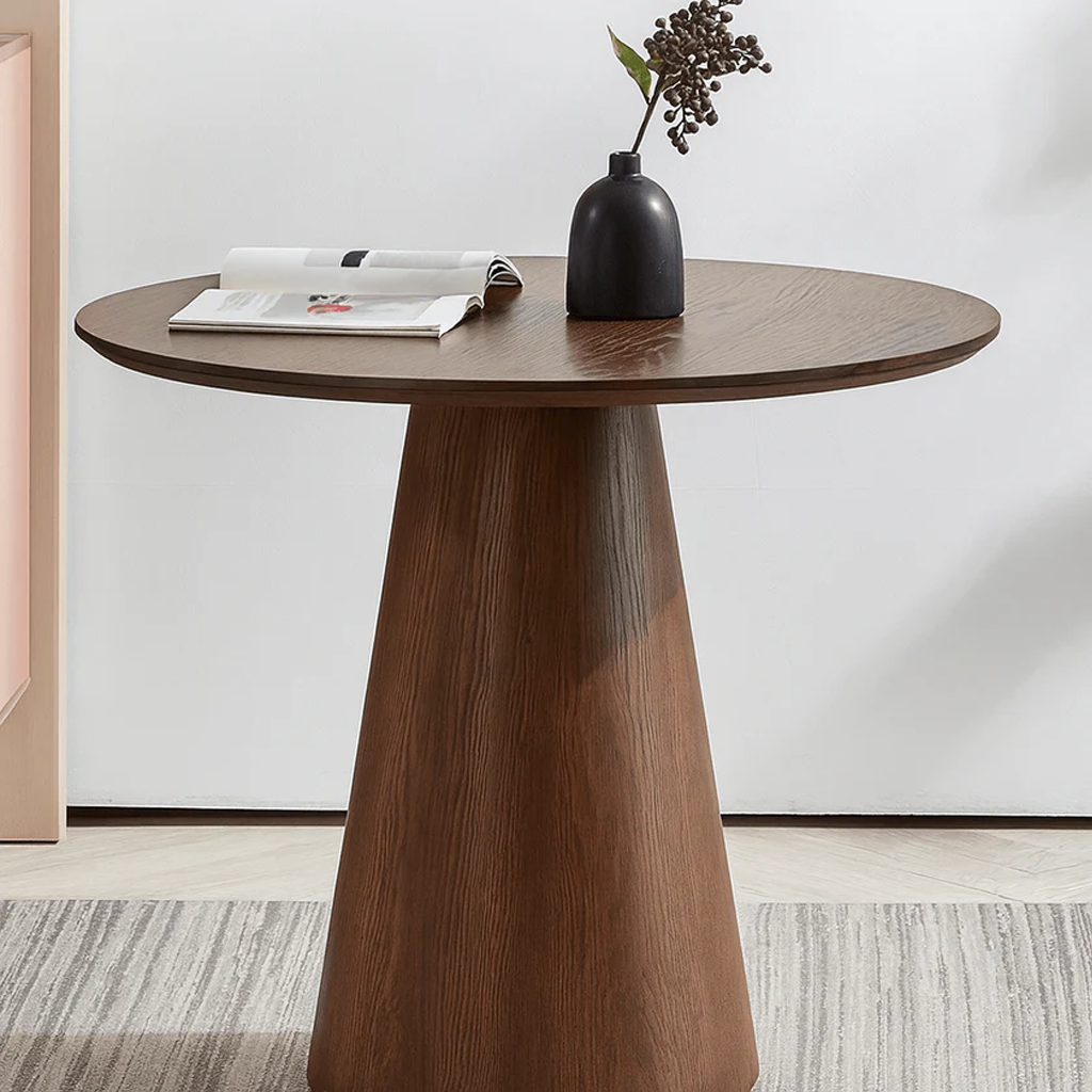 Modern Wooden Round Dining Table With Pedestal Base