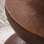 Modern Wooden Round Side Table With Hourglass Base For Living Room