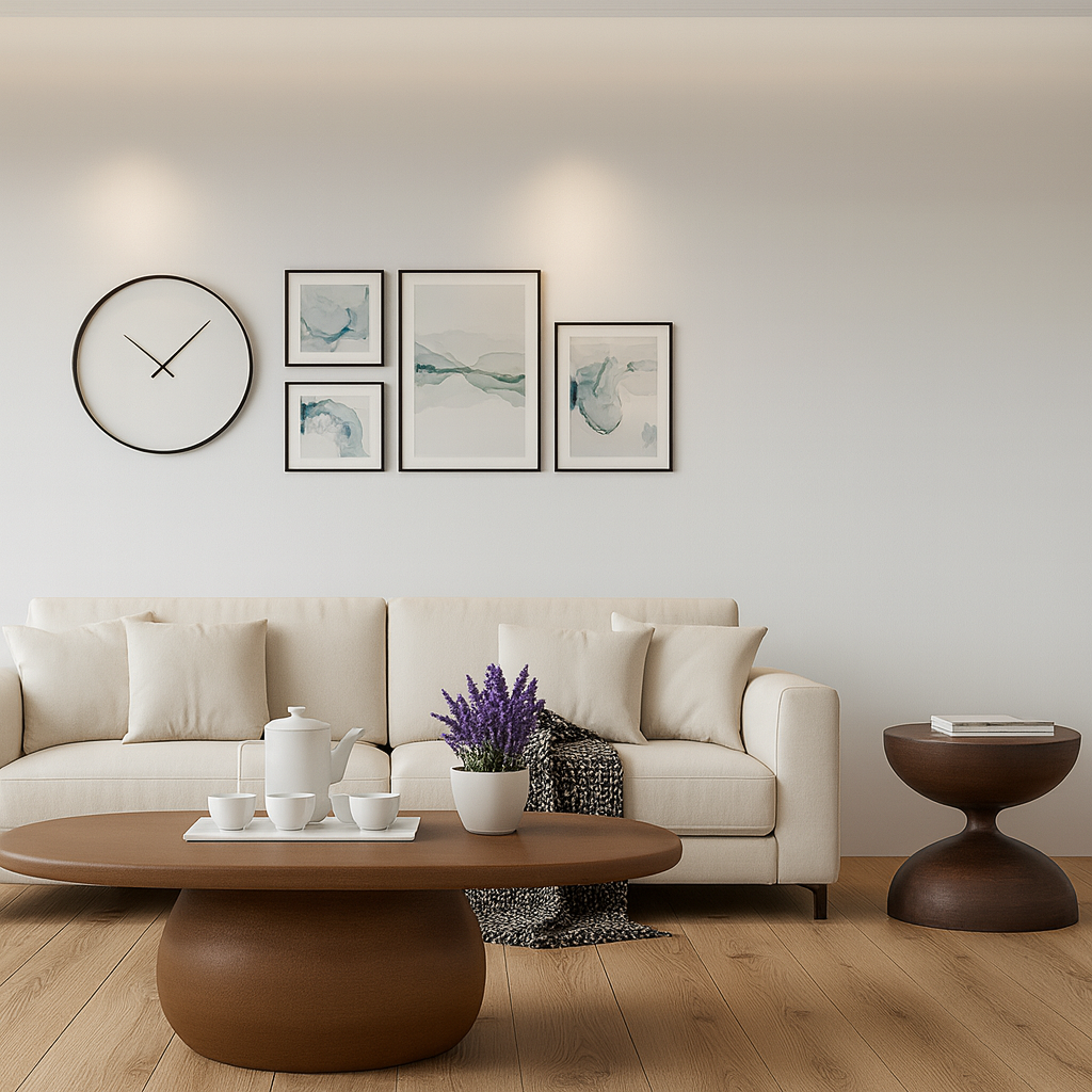 Modern Wooden Round Side Table With Hourglass Base For Living Room