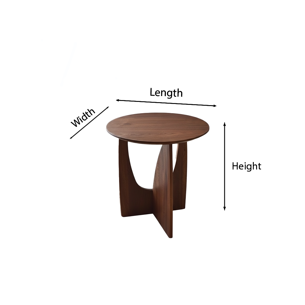 Modern Wooden Round Side Table With Sculptural Cut-Out Base