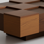 Modern Wooden Square Coffee Table With Block Base For Living Room