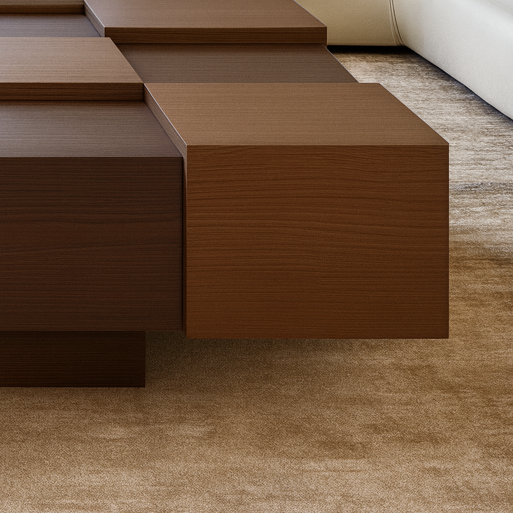 Modern Wooden Square Coffee Table With Block Base For Living Room