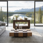 Modern Wooden Square Coffee Table With Block Base For Living Room