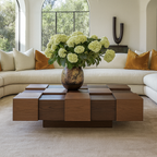 Modern Wooden Square Coffee Table With Block Base For Living Room