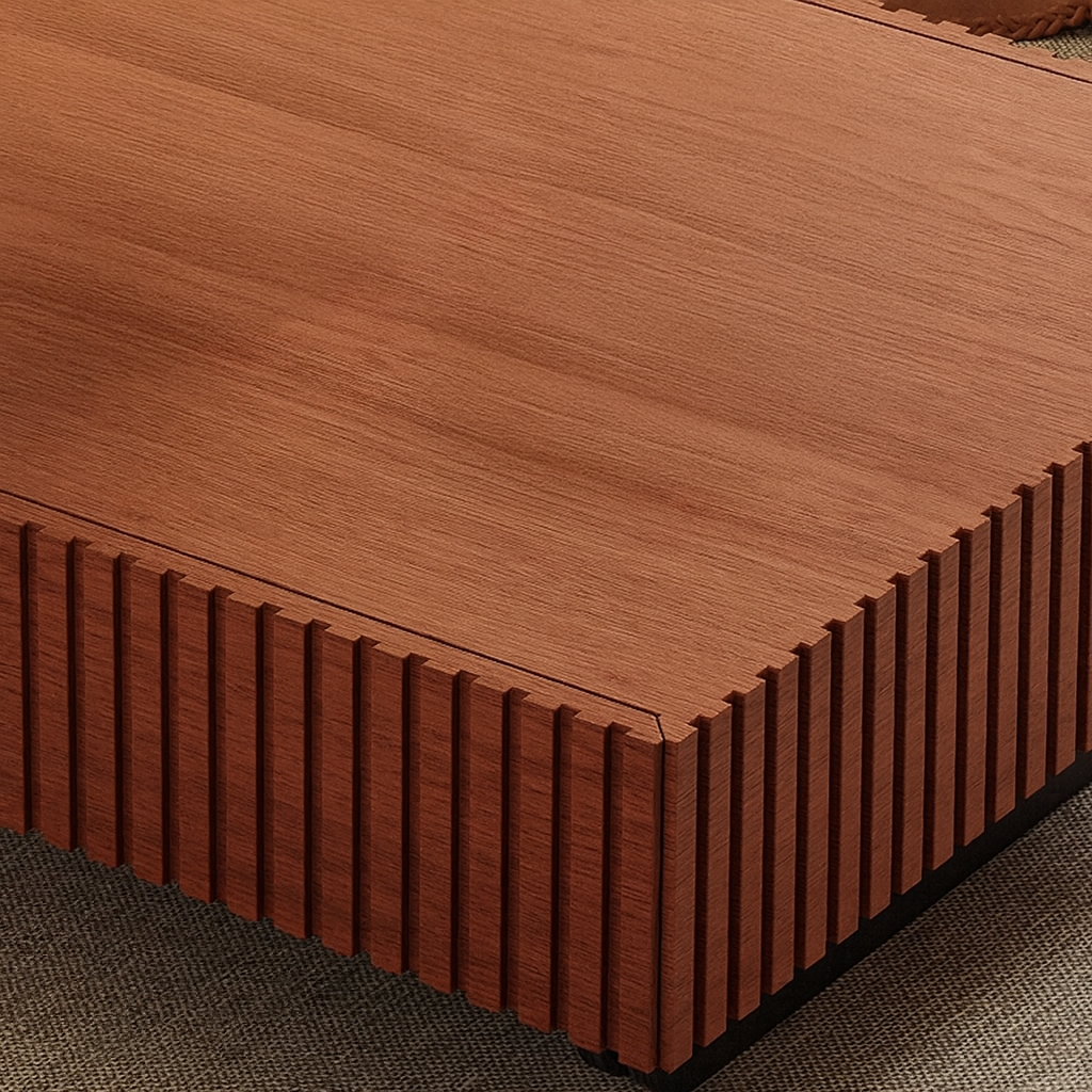Modern Wooden Square Coffee Table With Fluted Detail For Living Room