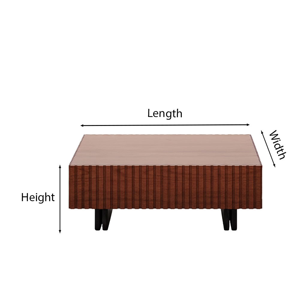 Modern Wooden Square Coffee Table With Fluted Detail For Living Room