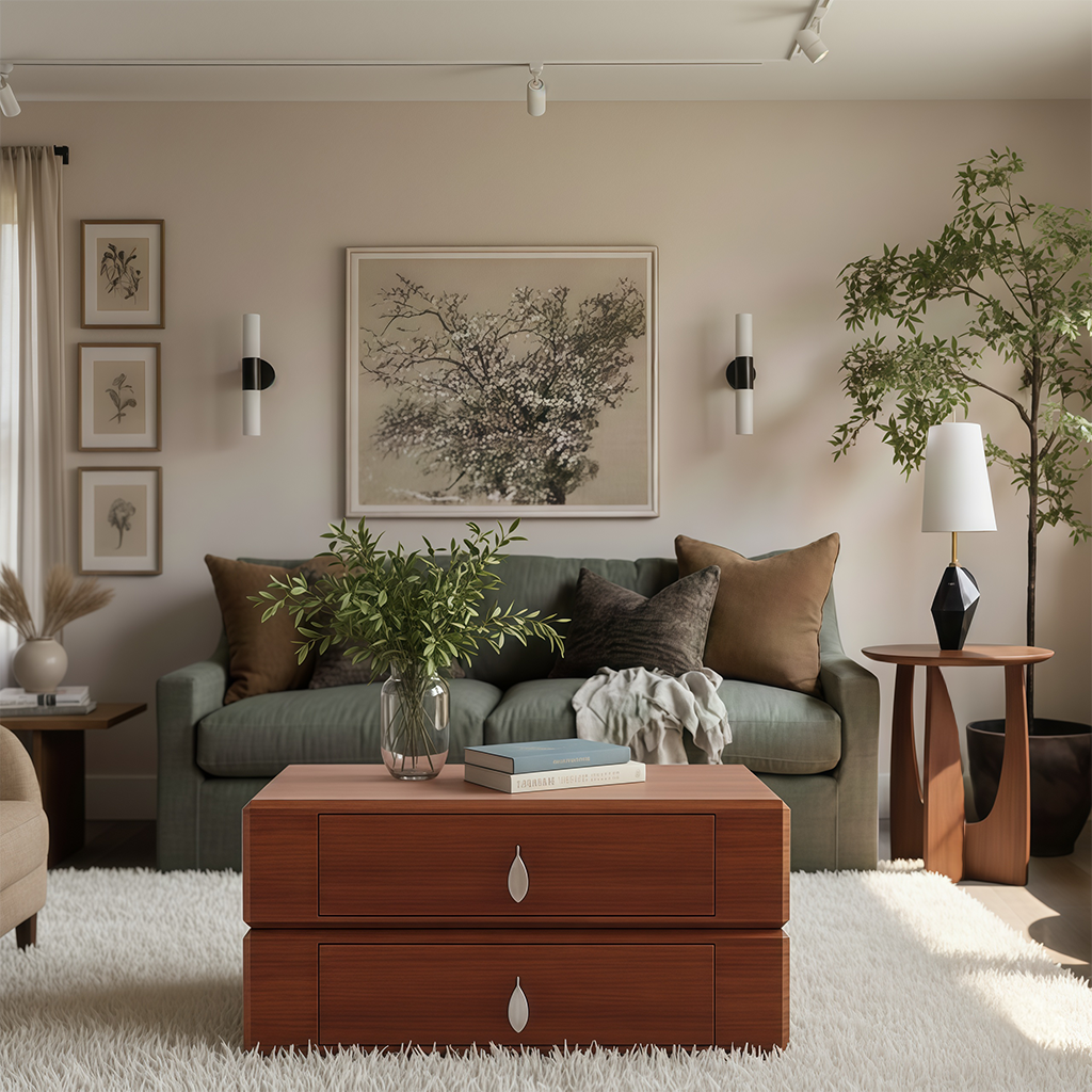 Modern Wooden Square Coffee Table With Storage Drawers For Living Room