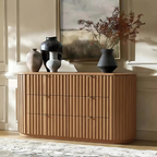 Modern Wooden Storage Cabinet With Fluted Front Drawers For Living Room