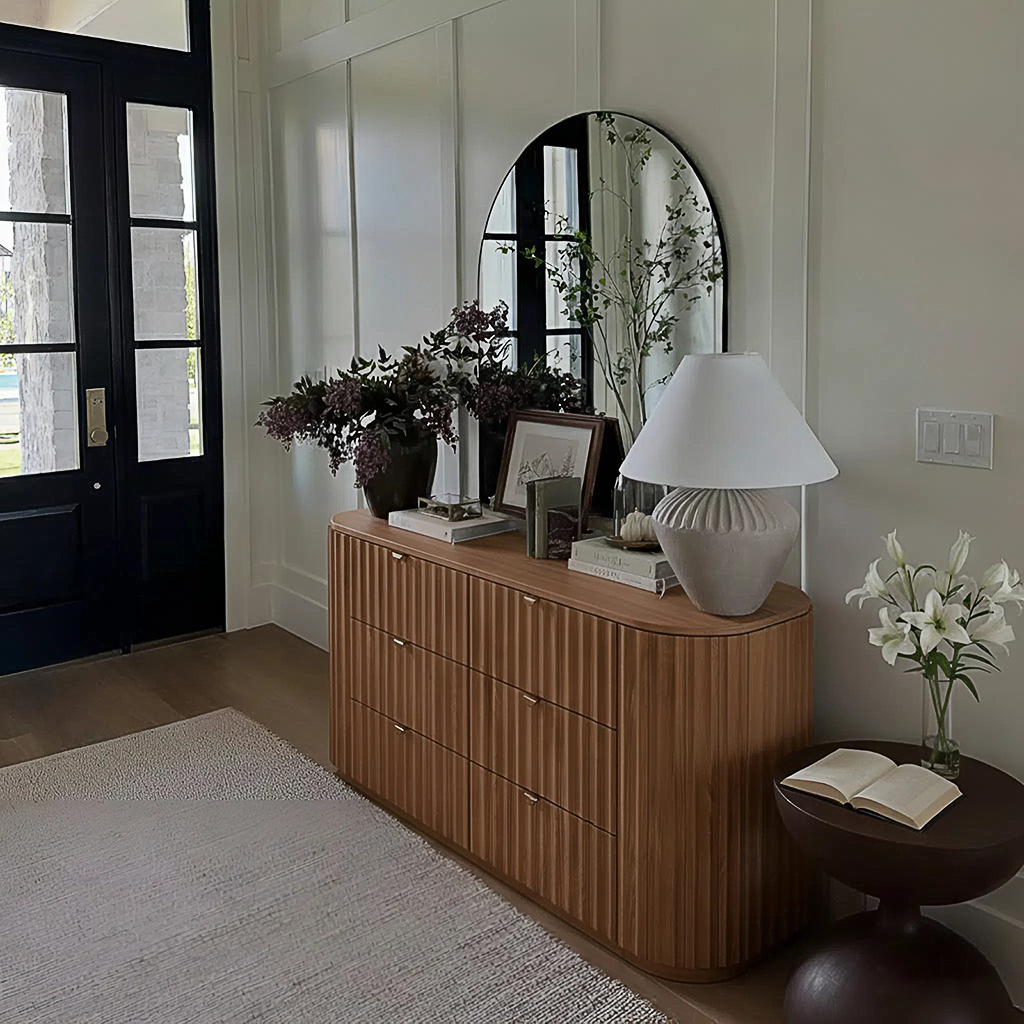 Modern Wooden Storage Cabinet With Fluted Front Drawers For Living Room