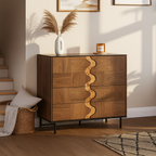 Modern Wooden Storage Cabinet With Wavy Inlay Front