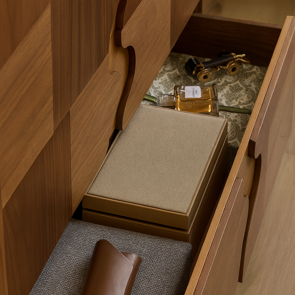 Modern Wooden Storage Cabinet With Wavy Inlay Front