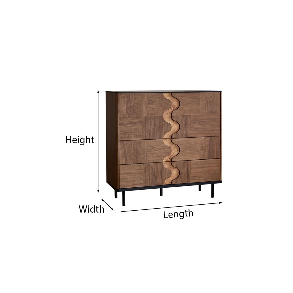 Modern Wooden Storage Cabinet With Wavy Inlay Front