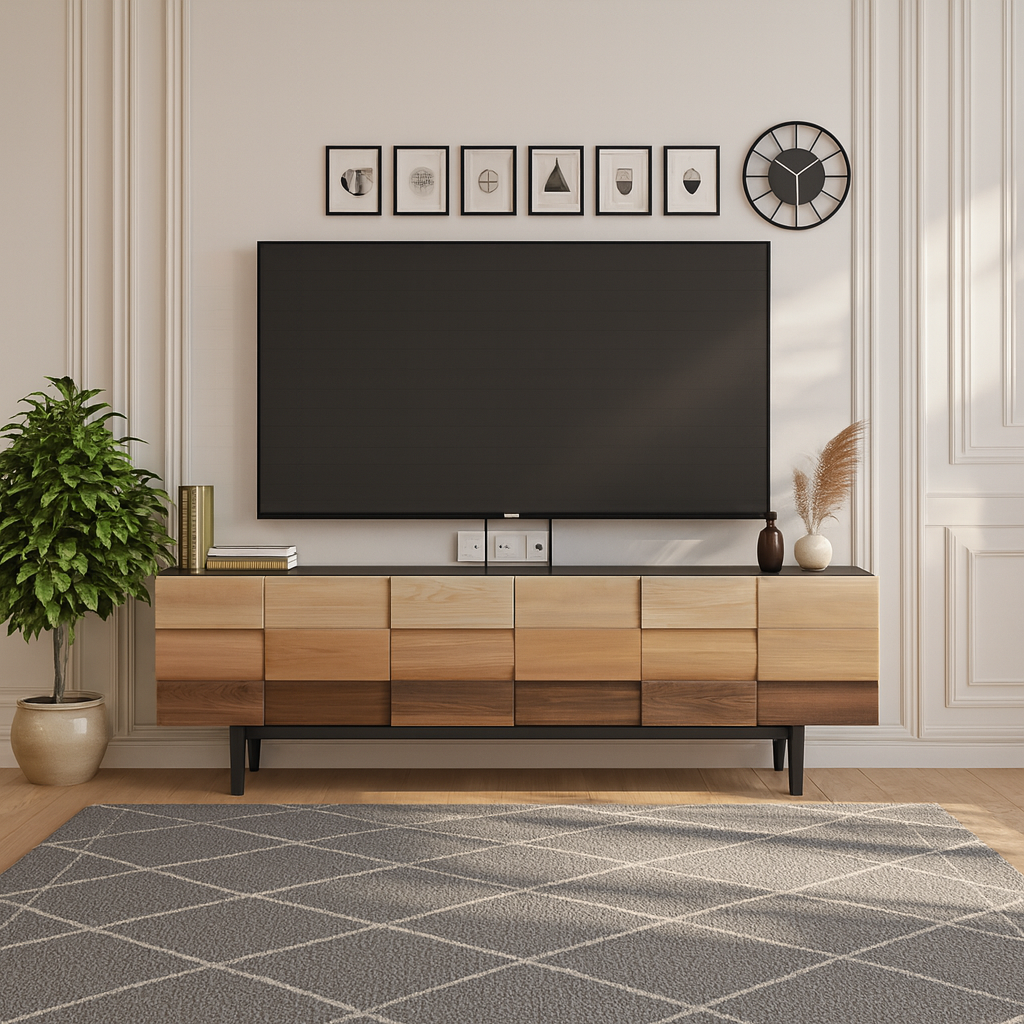 Modern Wooden TV Stand With Gradient Block Front