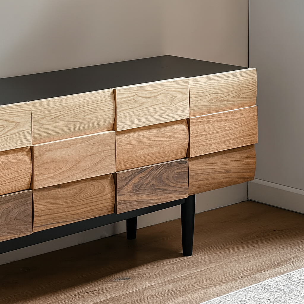 Modern Wooden TV Stand With Gradient Block Front
