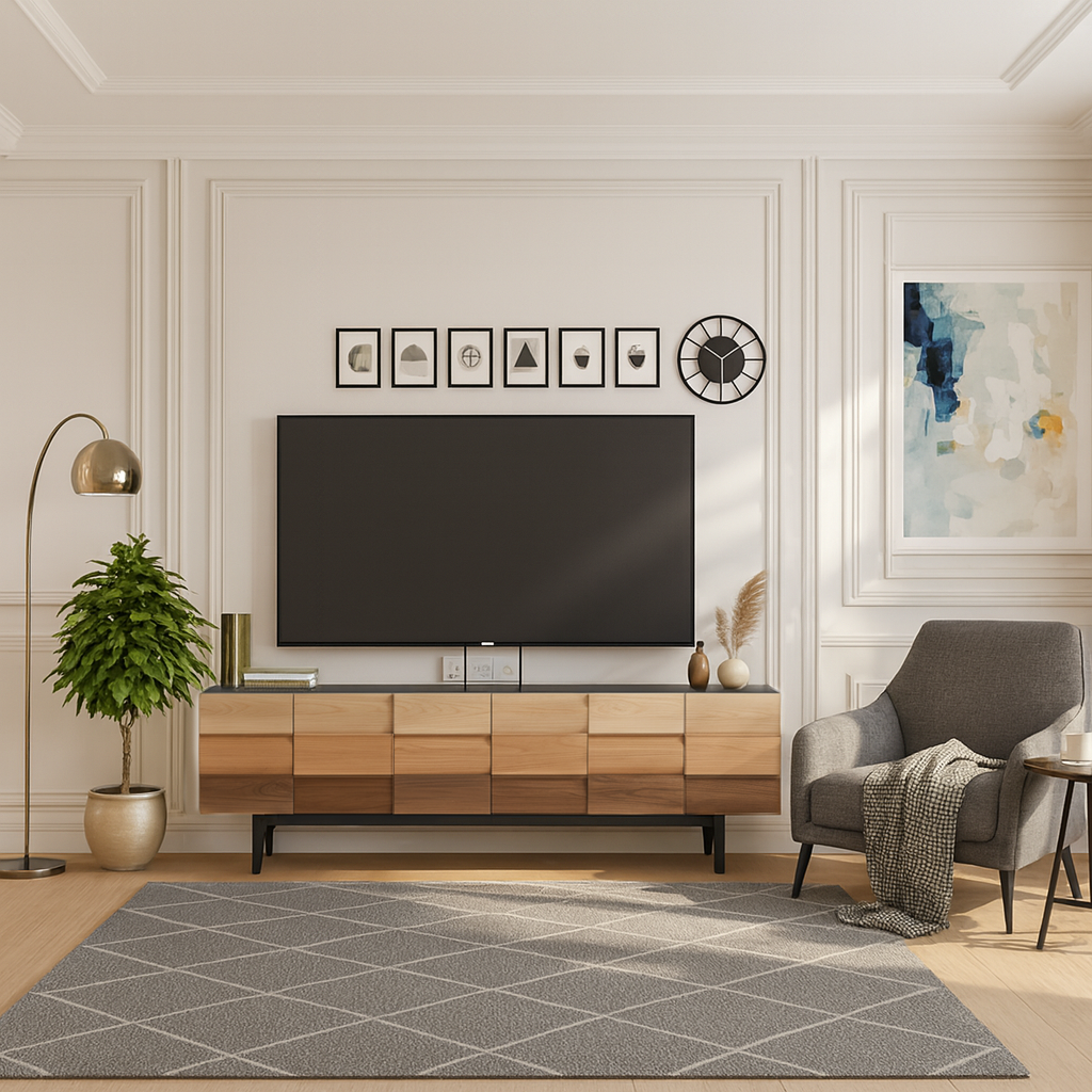 Modern Wooden TV Stand With Gradient Block Front