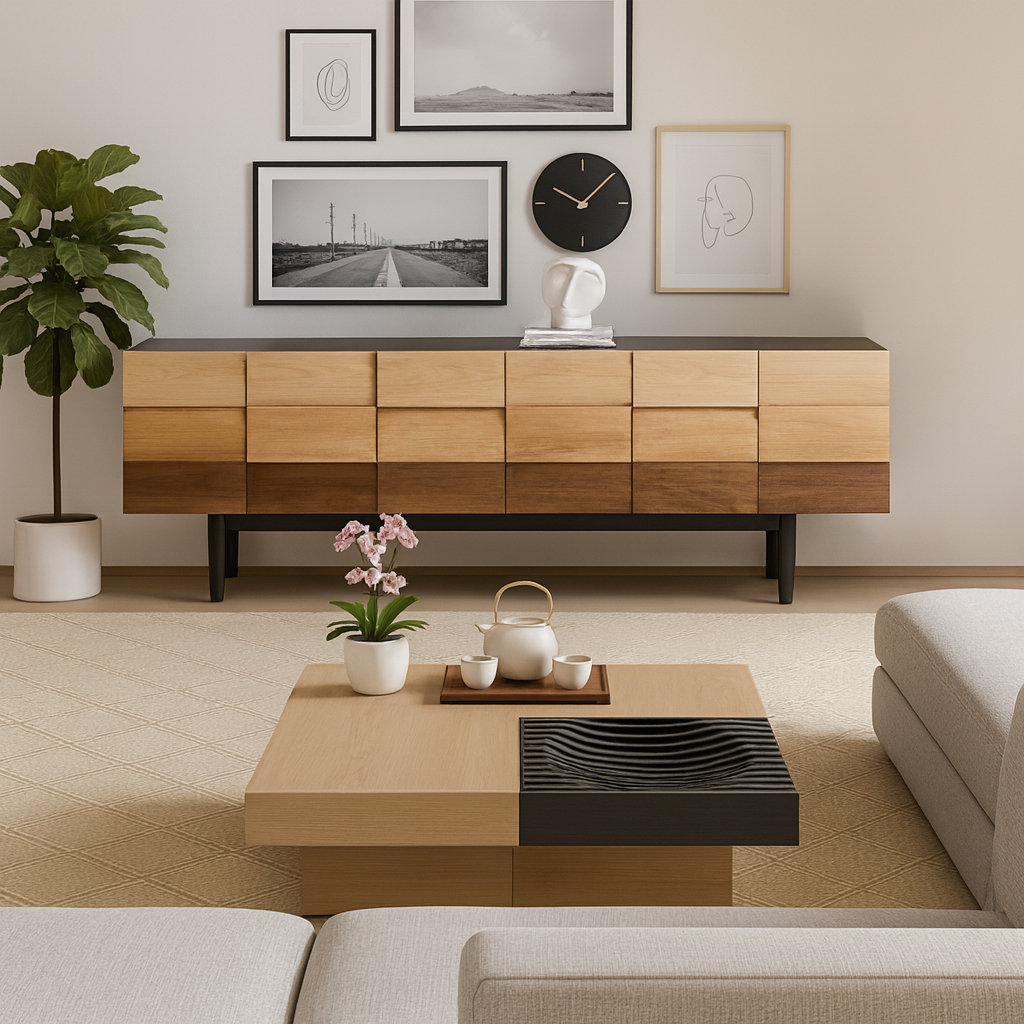 Modern Wooden TV Stand With Gradient Block Front