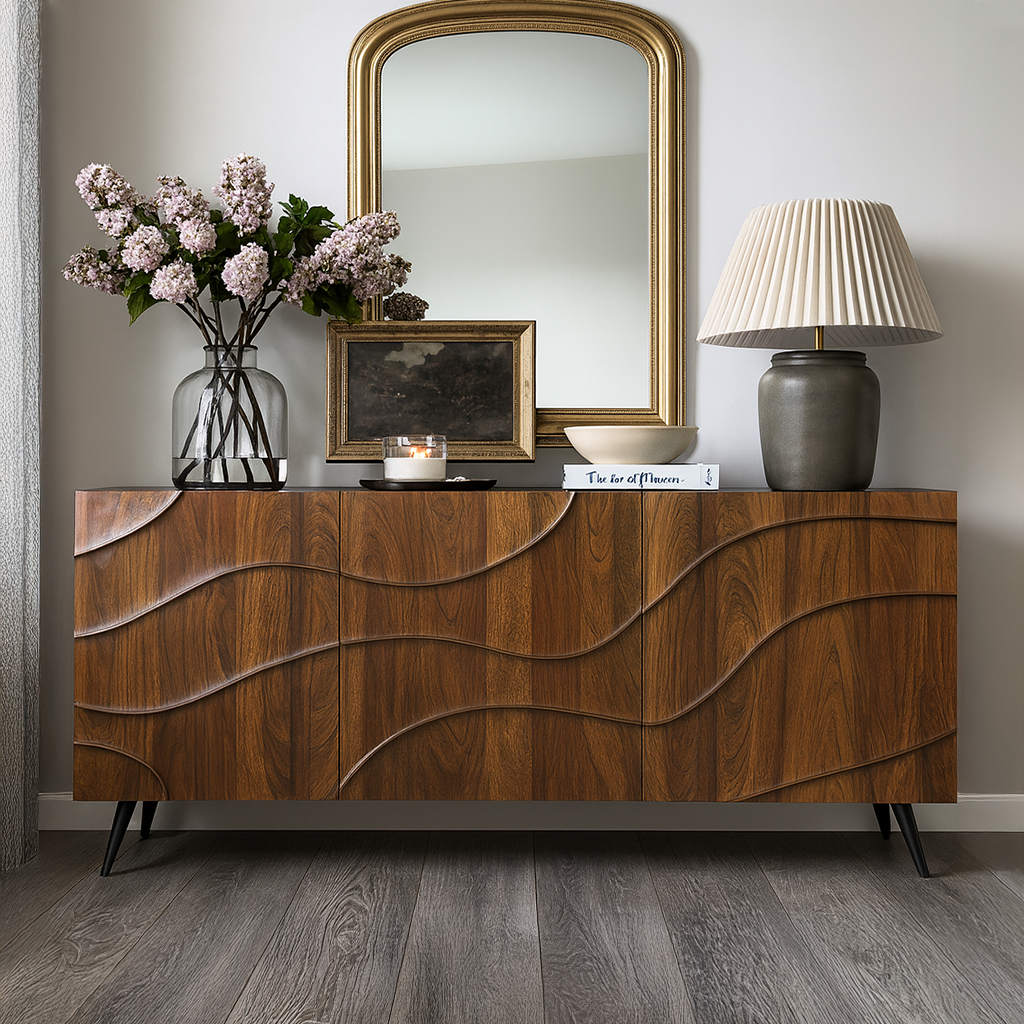 Modern Wooden Wave Front Cabinet For Living Room