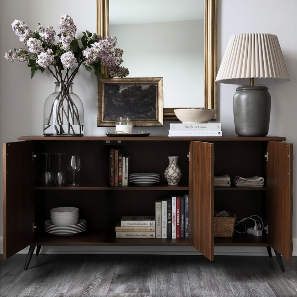 Modern Wooden Wave Front Cabinet For Living Room