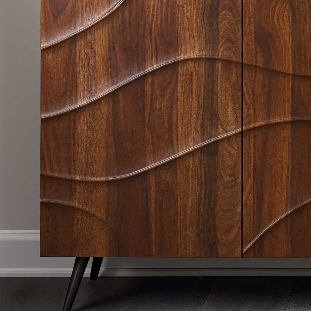Modern Wooden Wave Front Cabinet For Living Room