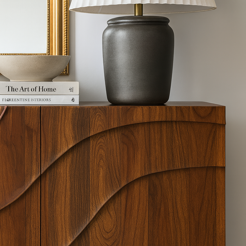 Modern Wooden Wave Front Cabinet For Living Room