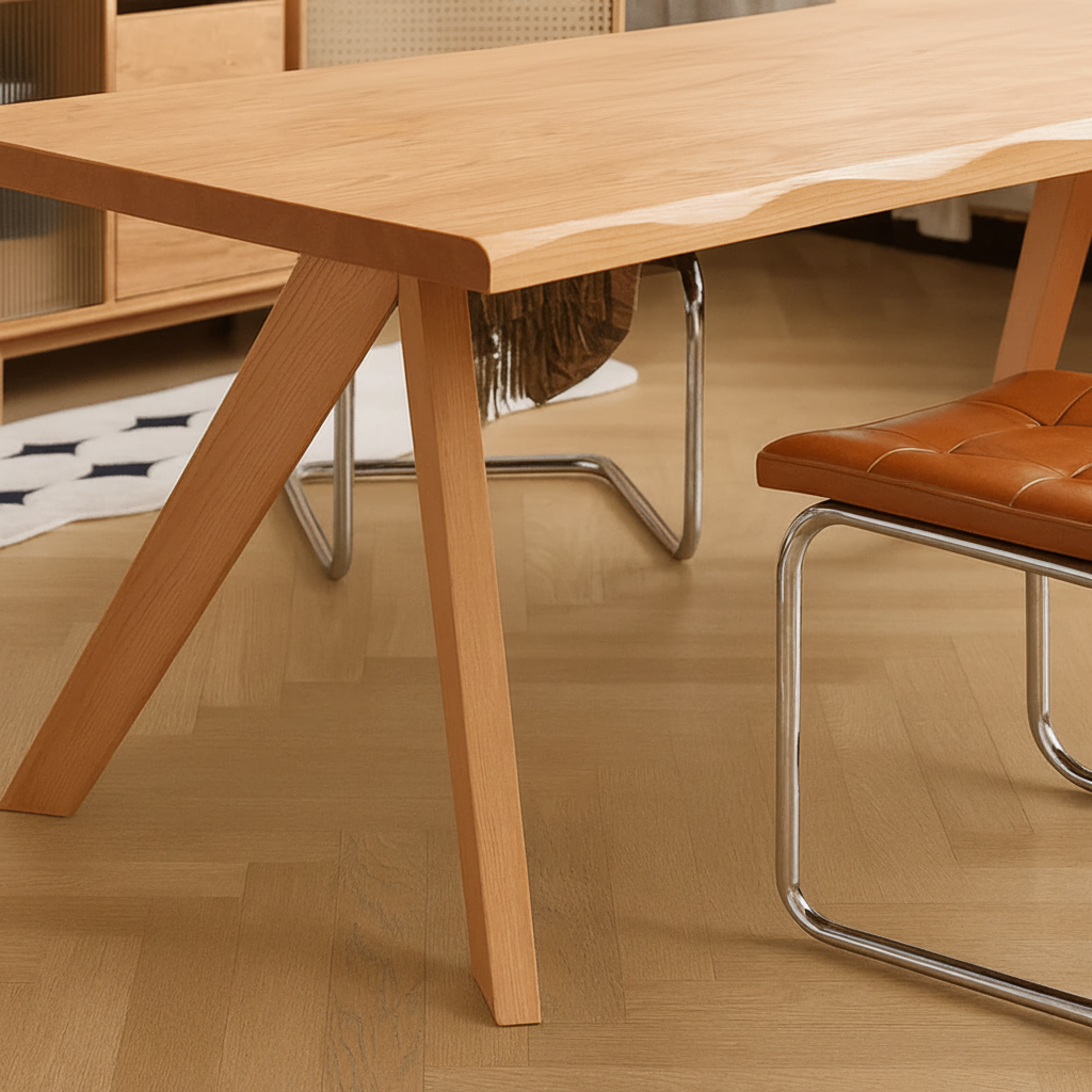 Scandinavian Wooden Rectangular Dining Table With Angled Legs For Dining Room