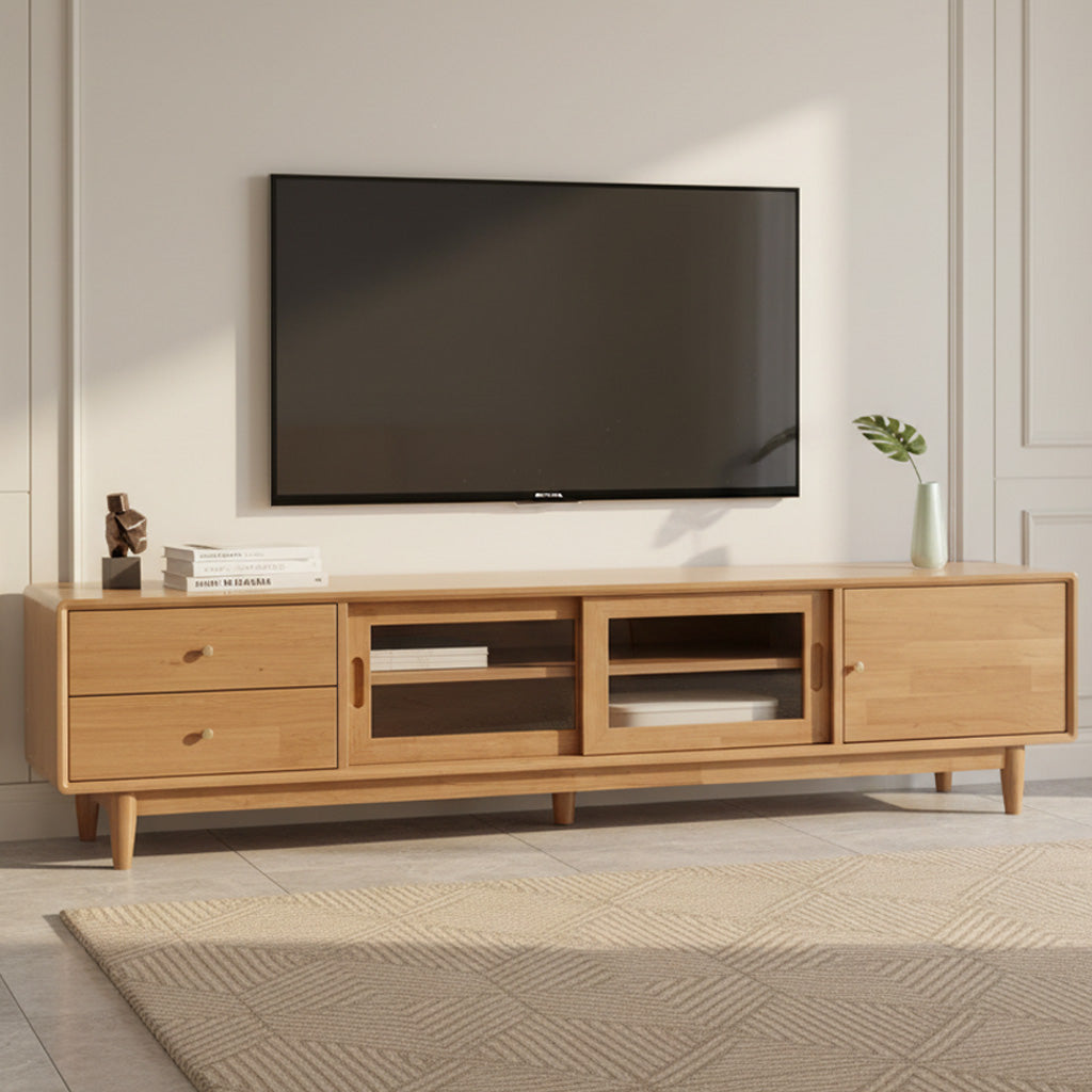 Scandinavian Rubberwood TV Stand For Living Room