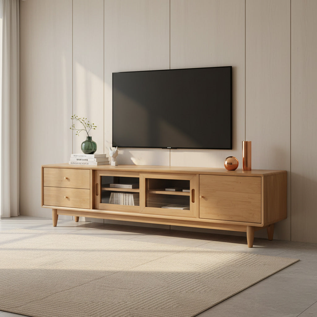 Scandinavian Rubberwood TV Stand For Living Room