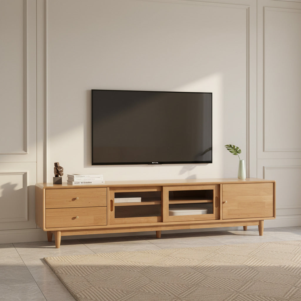 Scandinavian Rubberwood TV Stand For Living Room