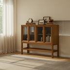 Scandinavian Solid Teak Wood Display Cabinet For Living Room