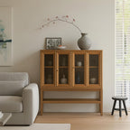 Scandinavian Solid Teak Wood Display Cabinet For Living Room
