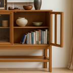 Scandinavian Solid Teak Wood Display Cabinet For Living Room