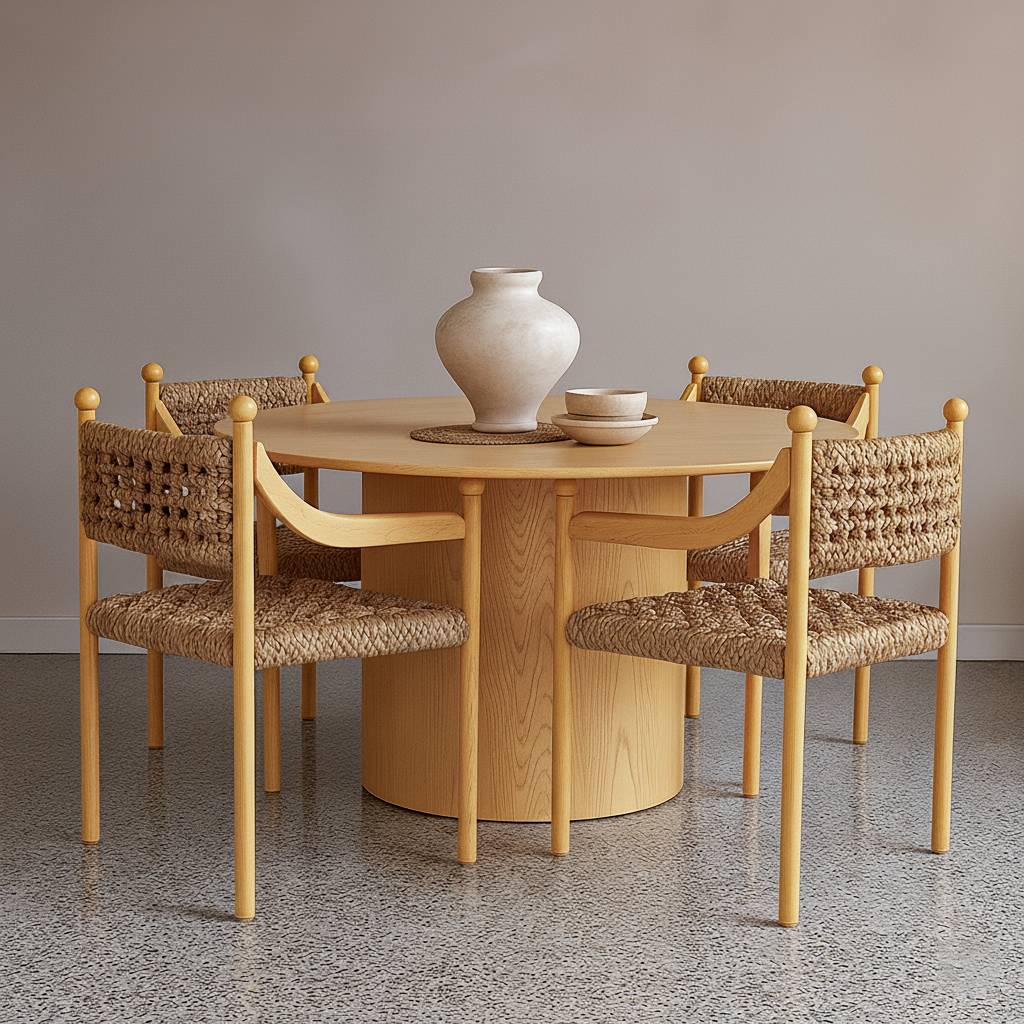 Scandinavian Wooden Dining Chair With Handwoven Seat