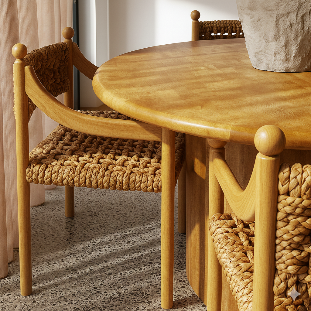 Scandinavian Wooden Dining Chair With Handwoven Seat