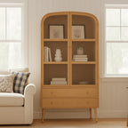 Scandinavian Wooden Display Cabinet With Arched Glass Doors