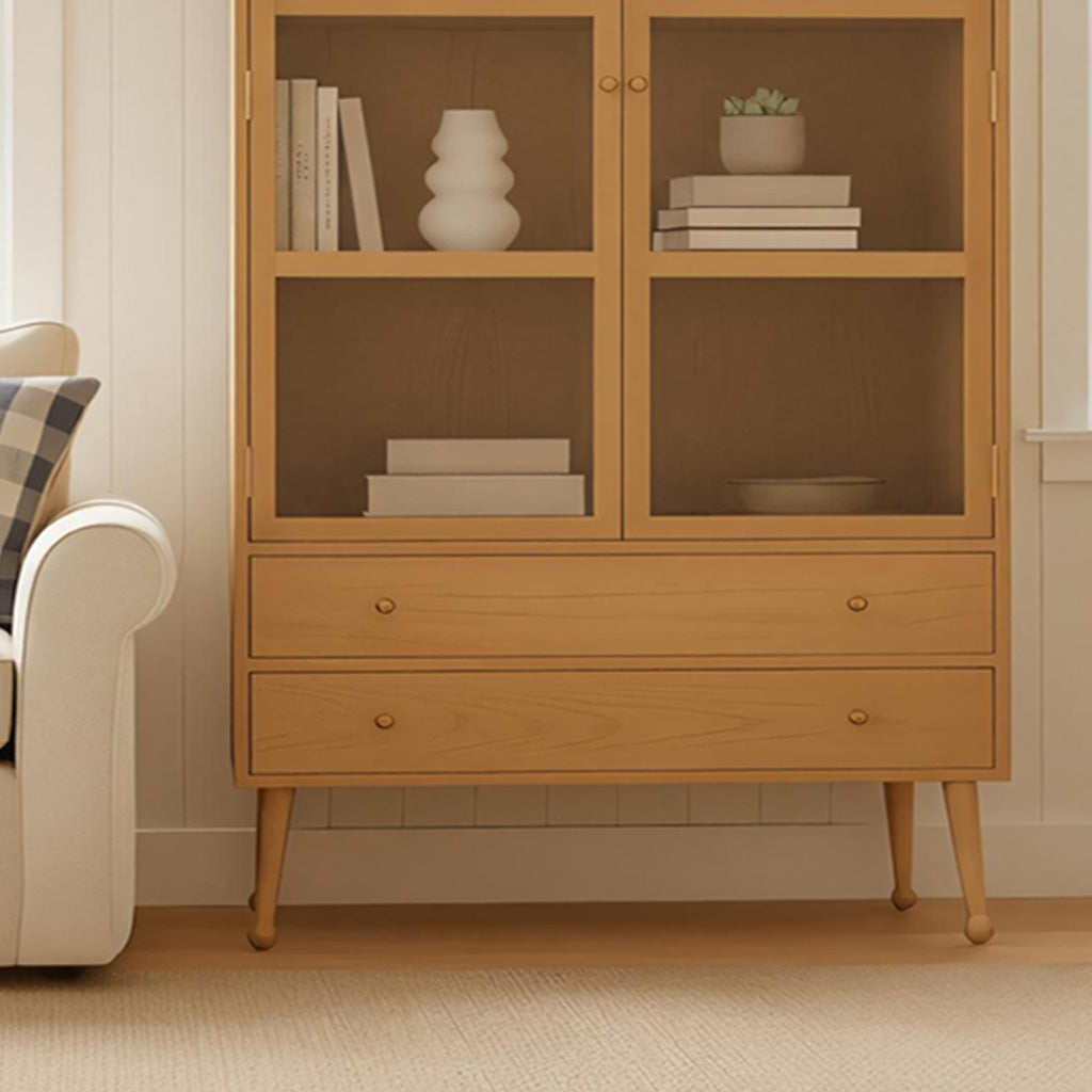 Scandinavian Wooden Display Cabinet With Arched Glass Doors