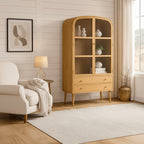 Scandinavian Wooden Display Cabinet With Arched Glass Doors