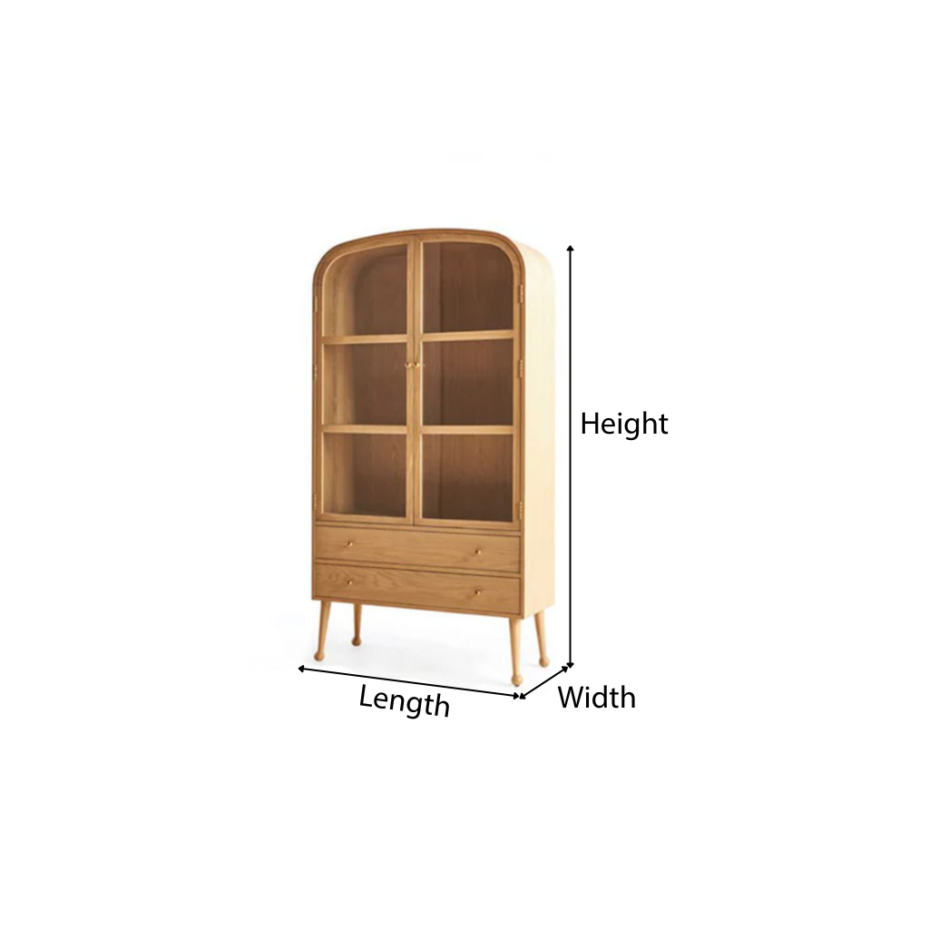 Scandinavian Wooden Display Cabinet With Arched Glass Doors