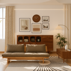 Scandinavian Wooden Low Profile Sofa For Living Room