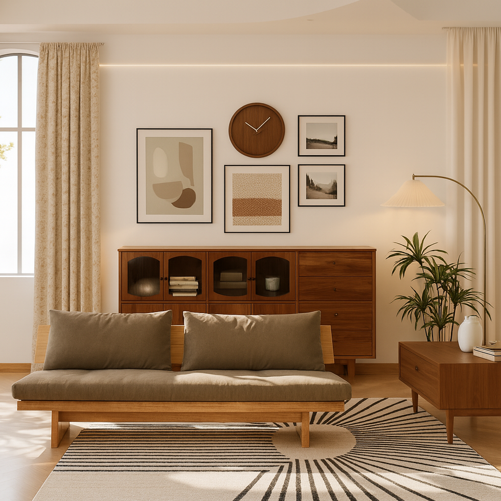 Scandinavian Wooden Low Profile Sofa For Living Room