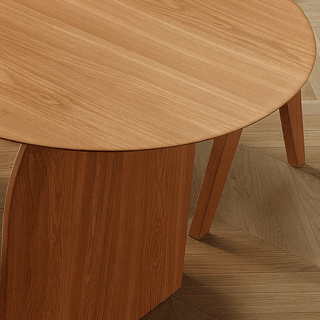 Scandinavian Wooden Oval Dining Table With Panel Leg Base