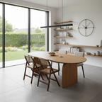 Scandinavian Wooden Oval Dining Table With Panel Leg Base