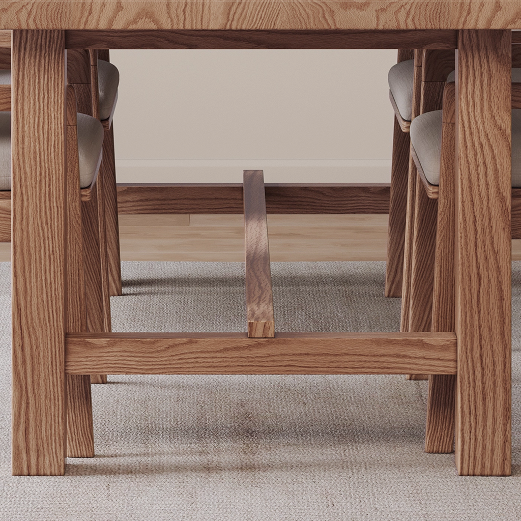 Scandinavian Wooden Rectangular Dining Table With Stretcher Base For Dining Room