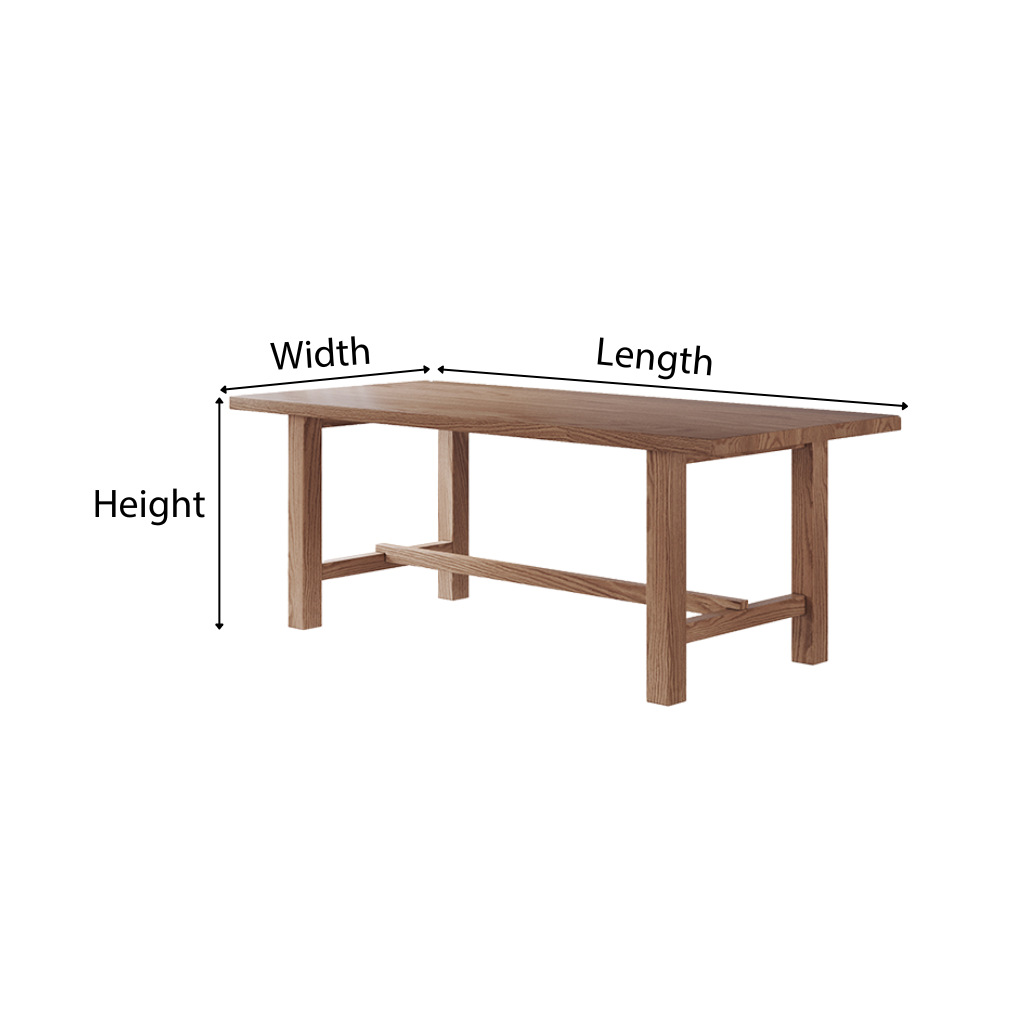 Scandinavian Wooden Rectangular Dining Table With Stretcher Base For Dining Room