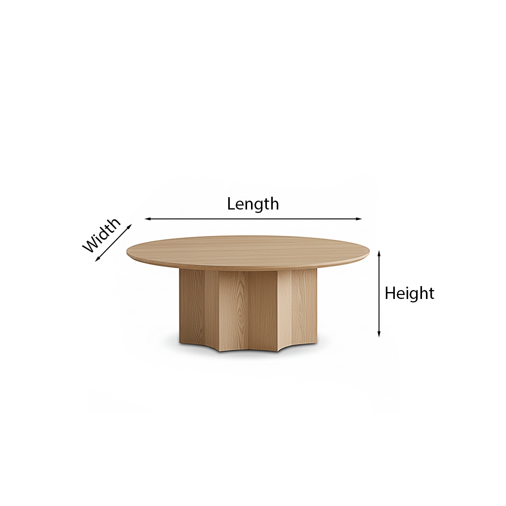 Scandinavian Wooden Round Coffee Table With Fluted Pedestal Base
