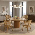 Scandinavian Wooden Round Dining Table With Fluted Pedestal Base