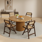 Scandinavian Wooden Round Dining Table With Fluted Pedestal Base